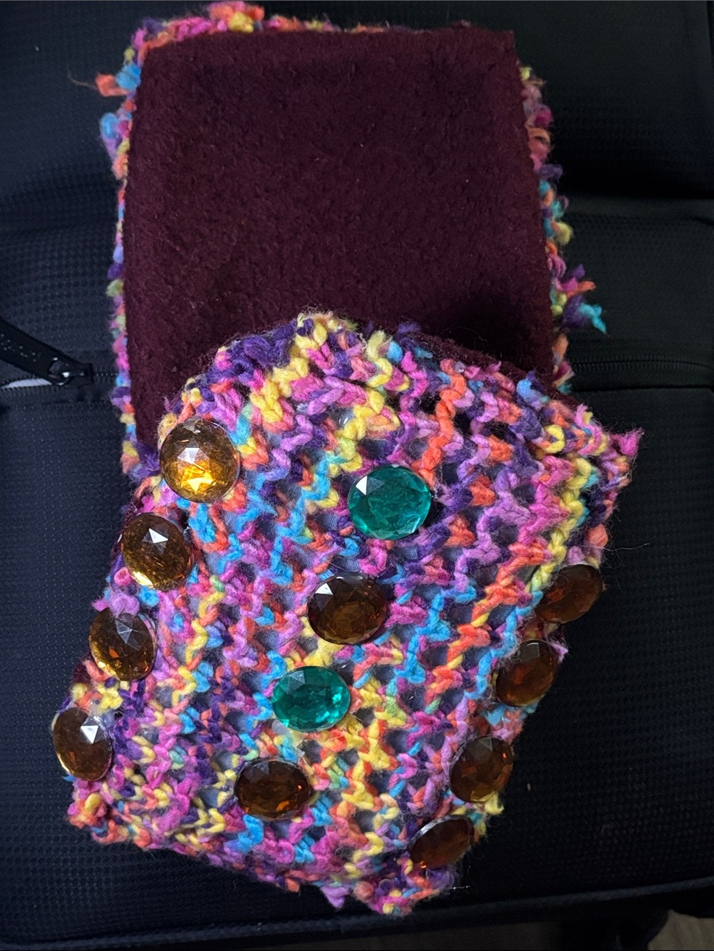 Handcrafted Multicolor Knit Storage Box with Jewelry Box Accents. 222